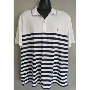 IZOD GOLF Men's White 🤍 Blue 💙 Striped Polo Shirt Size XXL Loose Cool